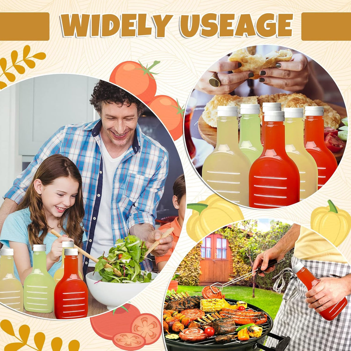 30 Pack 16oz Clear Plastic Salad Dressing Bottles Bulk Empty Squeeze Bottle with White Flip Top Cap for BBQ Condiment Sauce Ketchup Salad Dressing