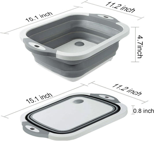 Collapsible Washing Bowl, Multi Function Bowl Drying Rack, Portable Cutting Board, Retractable Drain Washing Basket Basin Vegetable Fruit Tray for for Camping, Picnic, Kitchen