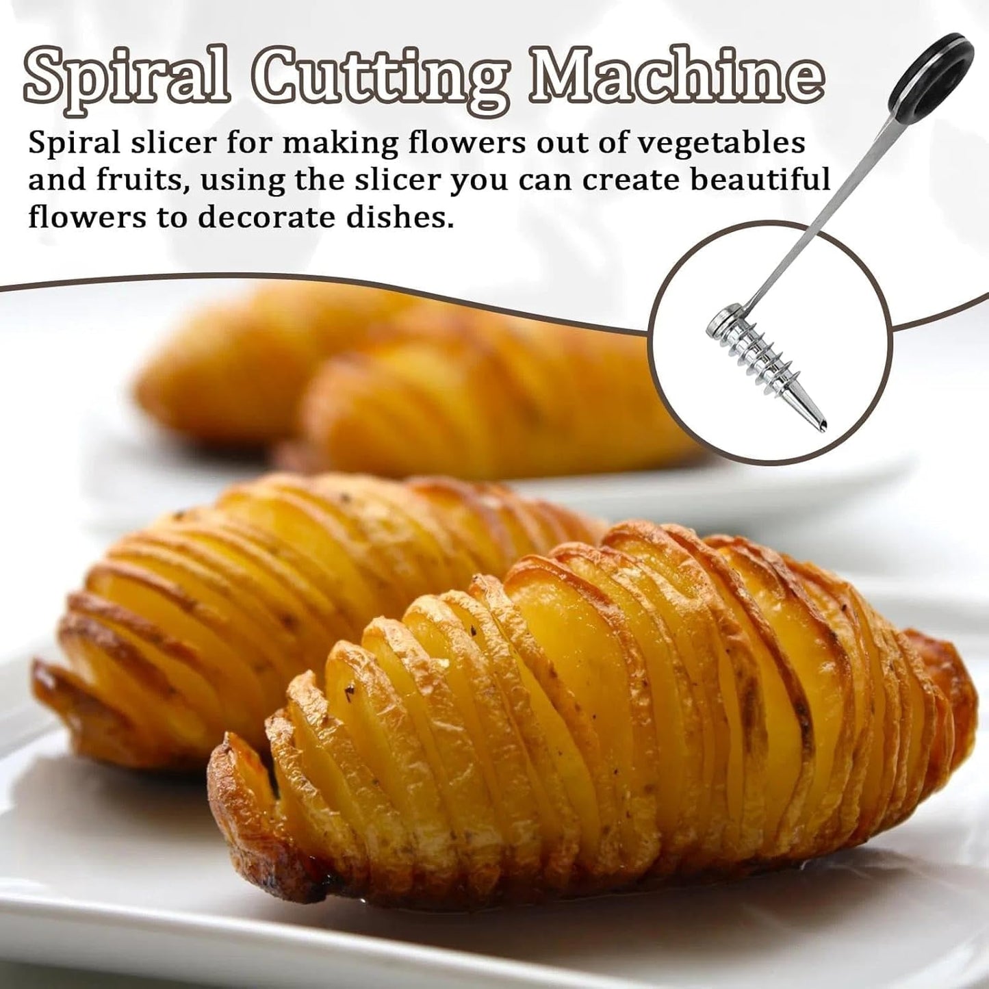 Piranha Spiral Cutter, Stainless Steel Spiral Cutter for Veggies, Kitchen Spiralizer Tool for Cucumber, Potato, Carrot and More