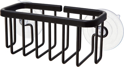 NeverRust Kitchen & Bathroom Sink Caddy for Sponges, Scrubbers, Soap, 6" x 2.5" x 2.65", with Adhesive Mount - Additional Suction Cup Included –Aluminum (Black)