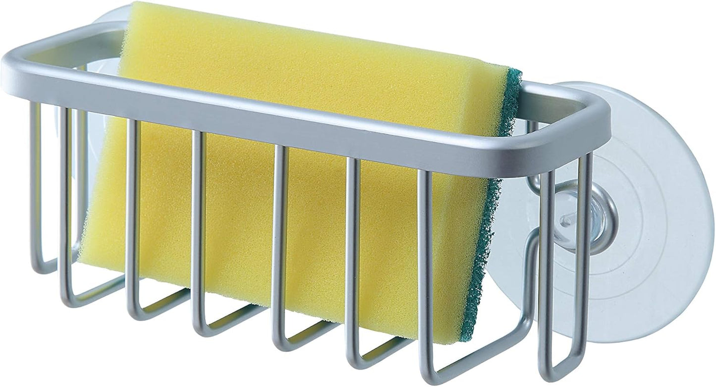 NeverRust Kitchen & Bathroom Sink Caddy for Sponges, Scrubbers, Soap, 6" x 2.5" x 2.65", with Adhesive Mount - Additional Suction Cup Included –Aluminum (Black)