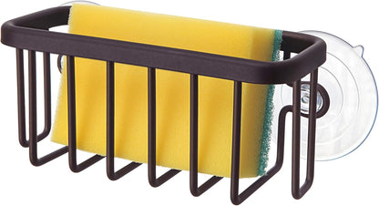 NeverRust Kitchen & Bathroom Sink Caddy for Sponges, Scrubbers, Soap, 6" x 2.5" x 2.65", with Adhesive Mount - Additional Suction Cup Included –Aluminum (Black)