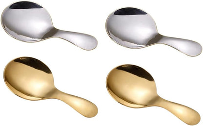 4pcs Stainless Steel Mini Scoop for Canisters with Short Handle, Gold Silver Mini Feed Spoon for Ice Cream Melon Baller, Short Handle Spoon for Tea Sugar Salt Condiments Dessert