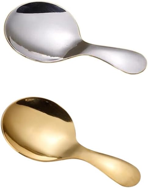 4pcs Stainless Steel Mini Scoop for Canisters with Short Handle, Gold Silver Mini Feed Spoon for Ice Cream Melon Baller, Short Handle Spoon for Tea Sugar Salt Condiments Dessert