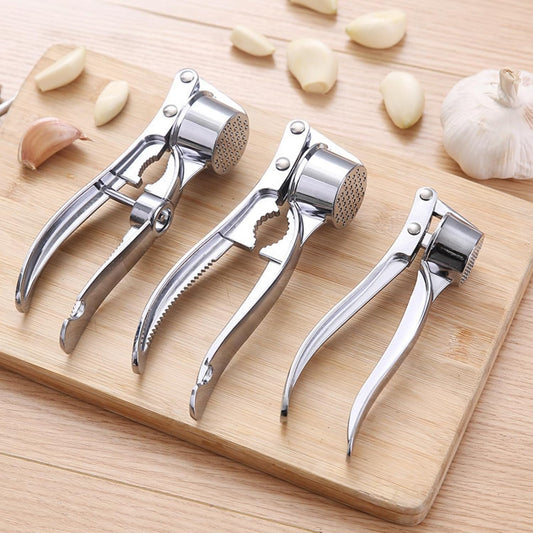 3-in-1 Multifunctional Garlic Press – Heavy Duty Garlic Mincer, Ginger Crusher & Nut Cracker/Cherry Pitter, Ergonomic Easy Squeeze, Rust Proof & Dishwasher Safe