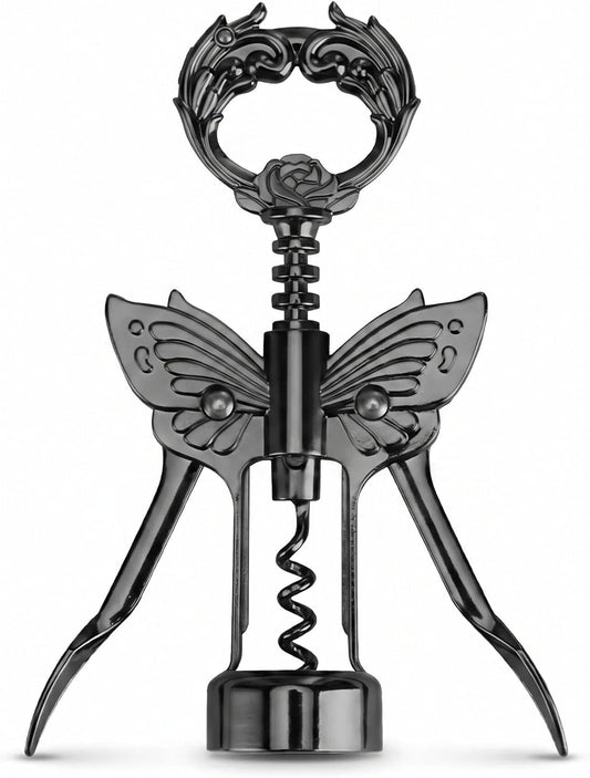 Wine Opener, 3 in 1 Zinc Alloy Premium Wing Corkscrew Wine Bottle Opener with Multifunctional Bottles Opener and Serrated Foil Cutter for Wine and Beer (Black)