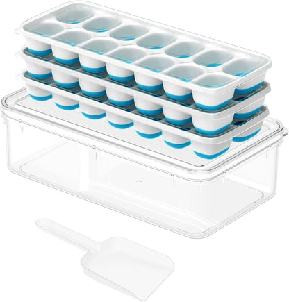 Ice Cube Tray with Lid and Bin, 3‑Pack Freezer Ice Cube Tray