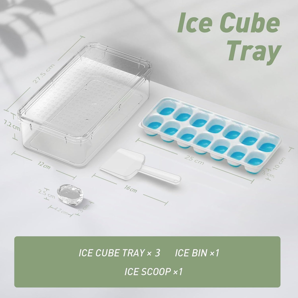 Ice Cube Tray with Lid and Bin, 3‑Pack Freezer Ice Cube Tray