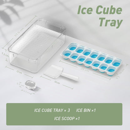 Ice Cube Tray with Lid and Bin, 3‑Pack Freezer Ice Cube Tray