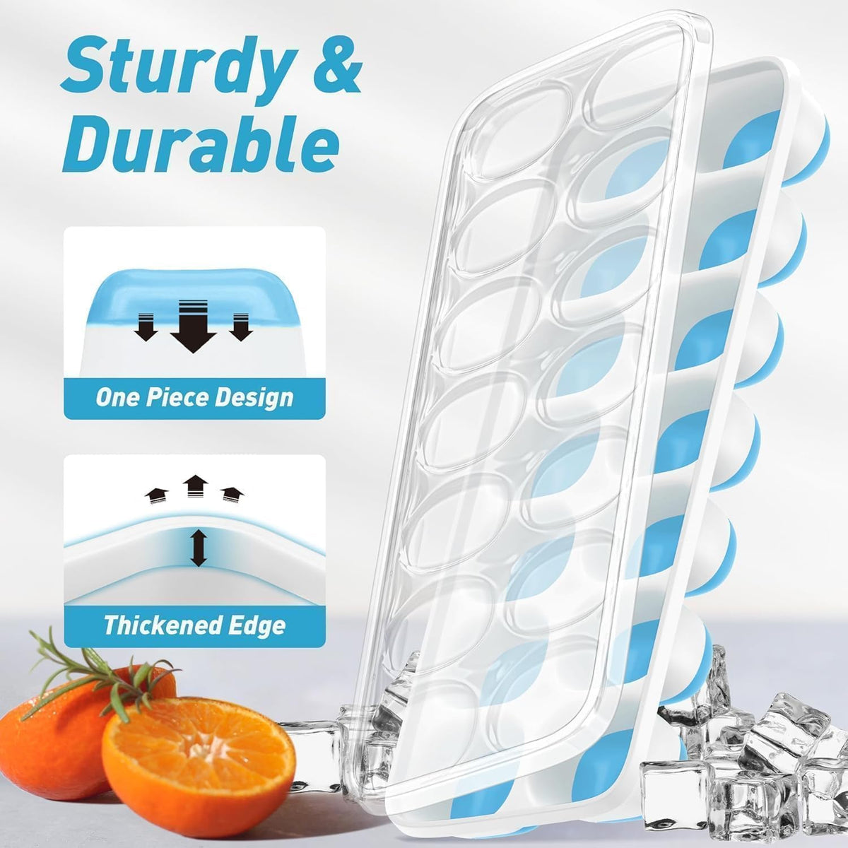 Ice Cube Tray with Lid and Bin, 3‑Pack Freezer Ice Cube Tray