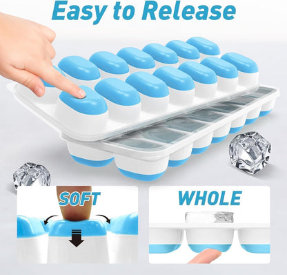 Ice Cube Tray with Lid and Bin, 3‑Pack Freezer Ice Cube Tray