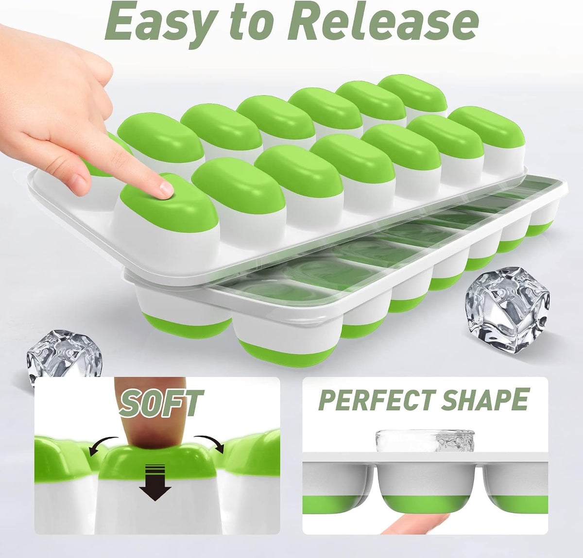 Ice Cube Tray with Lid and Bin, 3‑Pack Freezer Ice Cube Tray