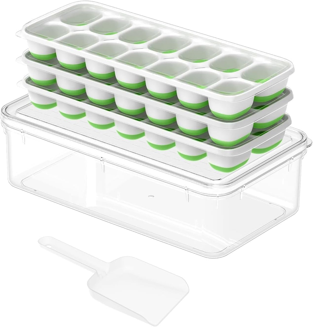 Ice Cube Tray with Lid and Bin, 3‑Pack Freezer Ice Cube Tray