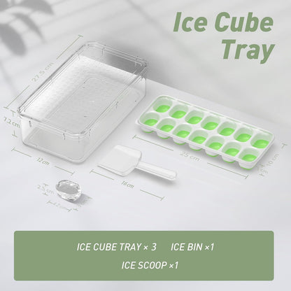 Ice Cube Tray with Lid and Bin, 3‑Pack Freezer Ice Cube Tray