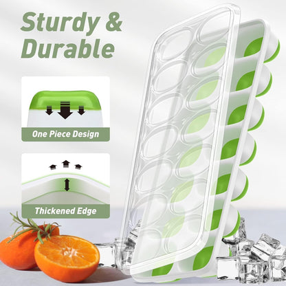 Ice Cube Tray with Lid and Bin, 3‑Pack Freezer Ice Cube Tray