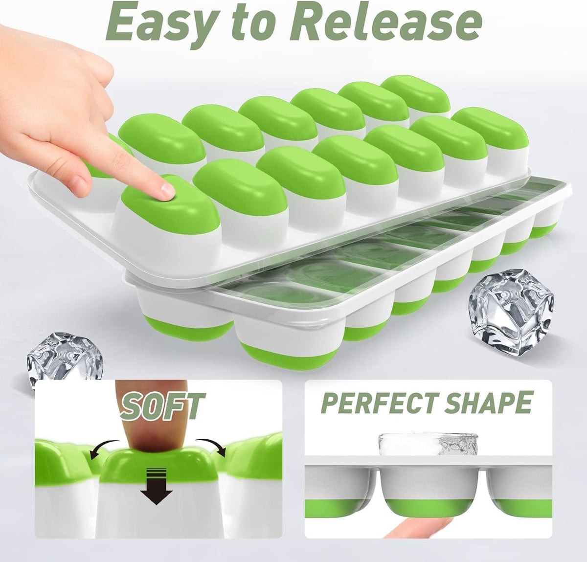 Ice Cube Tray with Lid and Bin, 3‑Pack Freezer Ice Cube Tray