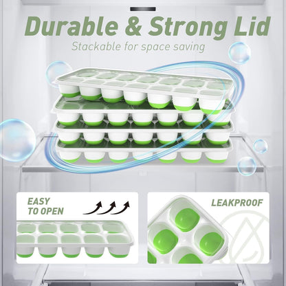 Ice Cube Tray with Lid and Bin, 3‑Pack Freezer Ice Cube Tray
