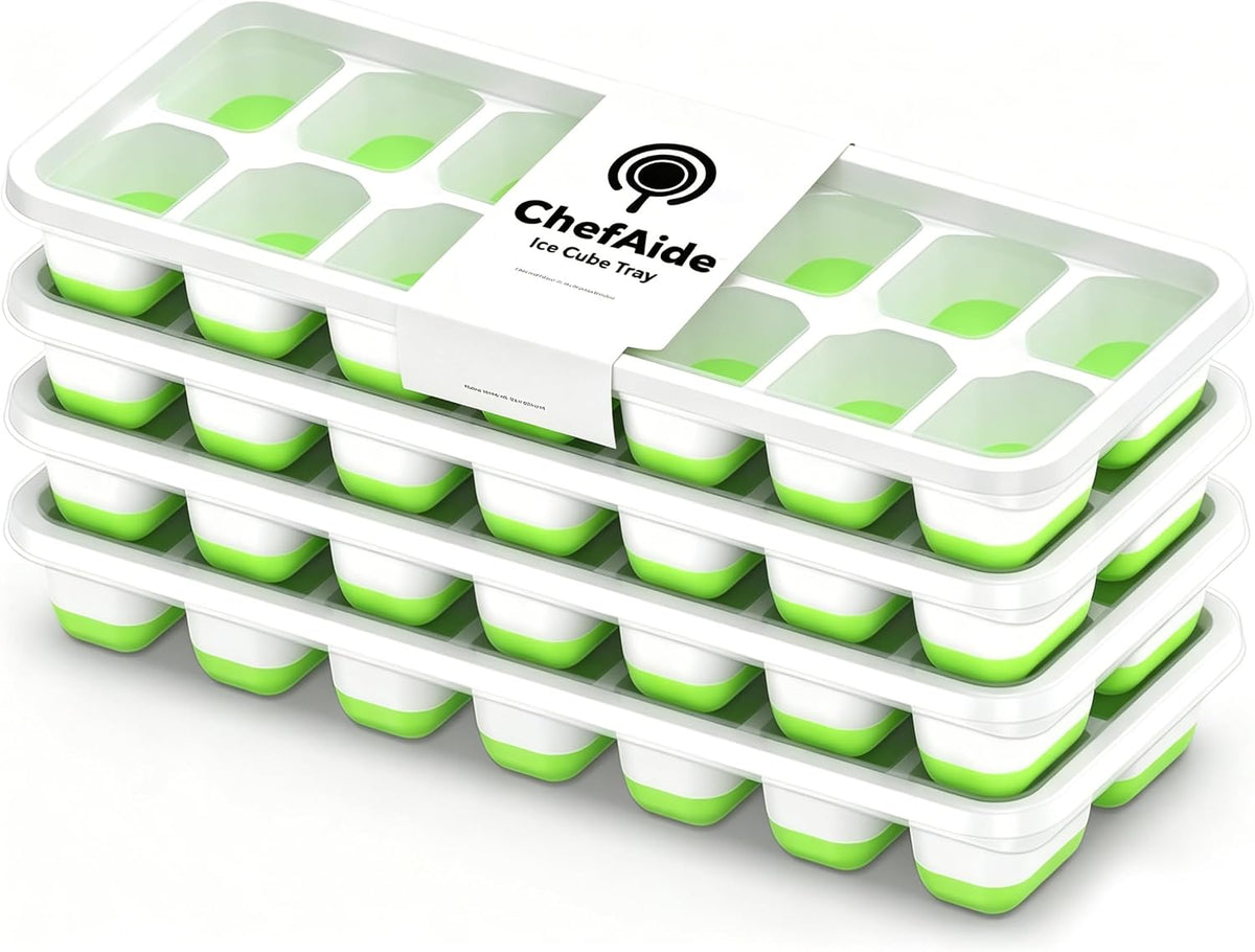 Ice Cube Tray with Lid and Bin, 3‑Pack Freezer Ice Cube Tray