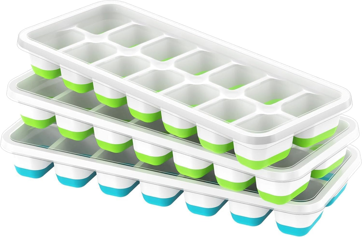 Ice Cube Tray with Lid and Bin, 3‑Pack Freezer Ice Cube Tray