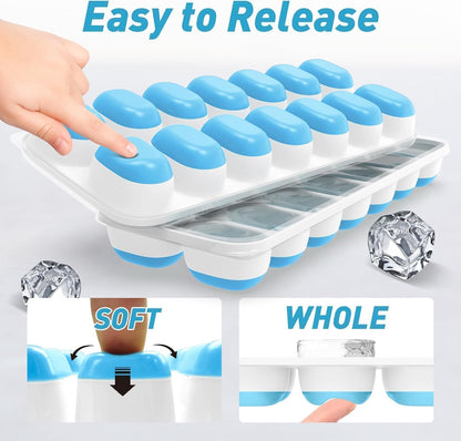 Ice Cube Tray with Lid and Bin, 3‑Pack Freezer Ice Cube Tray