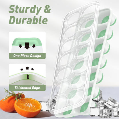 Ice Cube Tray with Lid and Bin, 3‑Pack Freezer Ice Cube Tray