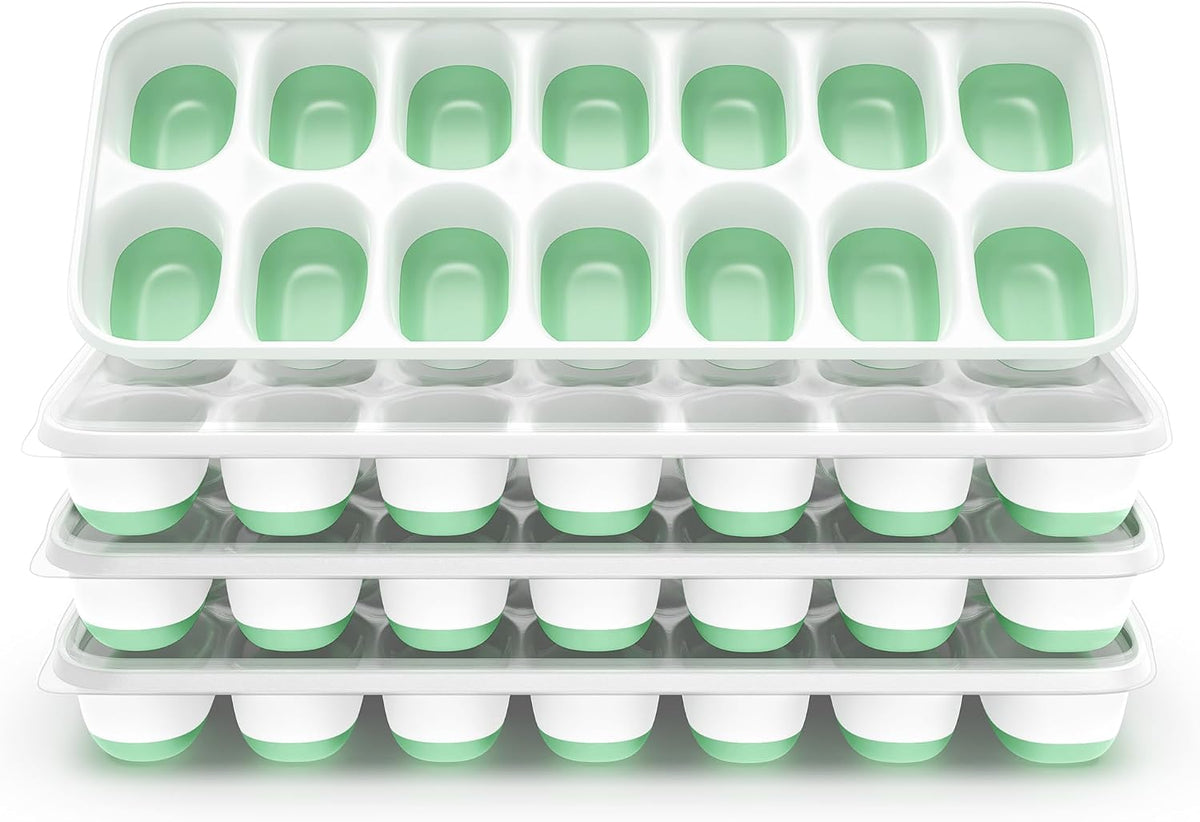 Ice Cube Tray with Lid and Bin, 3‑Pack Freezer Ice Cube Tray