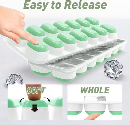 Ice Cube Tray with Lid and Bin, 3‑Pack Freezer Ice Cube Tray