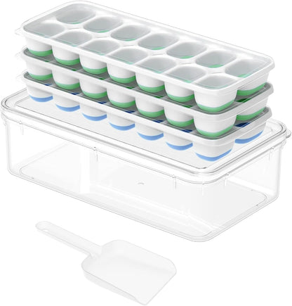 Ice Cube Tray with Lid and Bin, 3‑Pack Freezer Ice Cube Tray