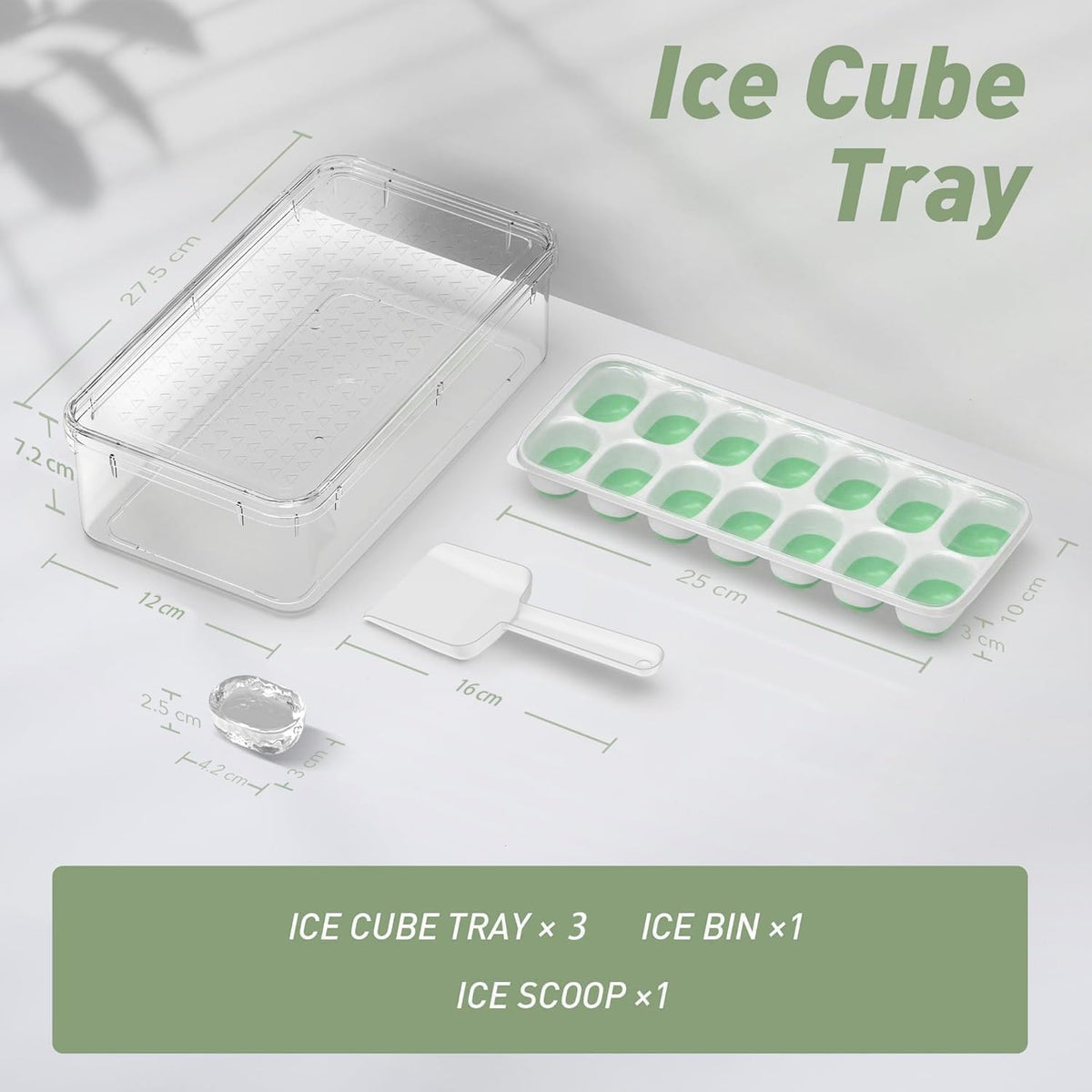 Ice Cube Tray with Lid and Bin, 3‑Pack Freezer Ice Cube Tray
