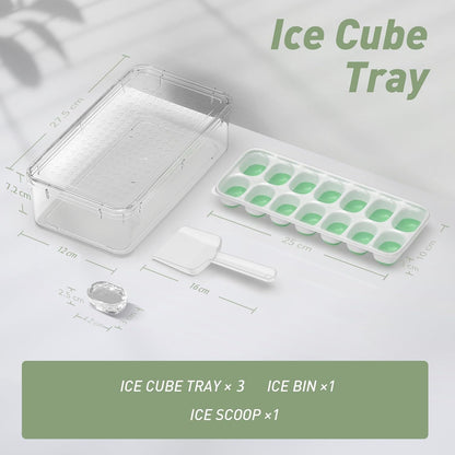 Ice Cube Tray with Lid and Bin, 3‑Pack Freezer Ice Cube Tray