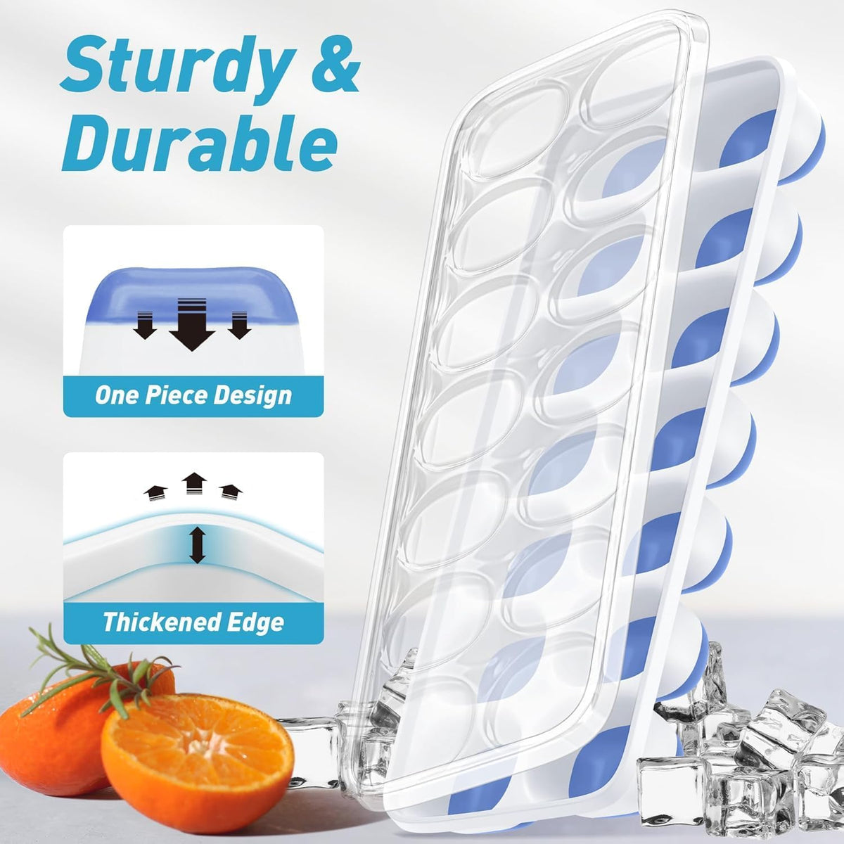 Ice Cube Tray with Lid and Bin, 3‑Pack Freezer Ice Cube Tray