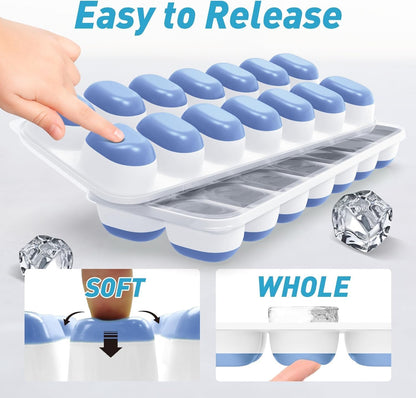 Ice Cube Tray with Lid and Bin, 3‑Pack Freezer Ice Cube Tray