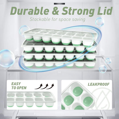 Ice Cube Tray with Lid and Bin, 3‑Pack Freezer Ice Cube Tray