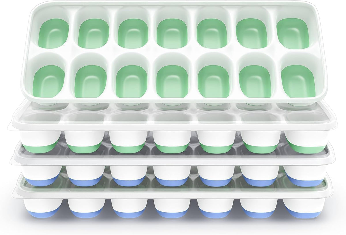 Ice Cube Tray with Lid and Bin, 3‑Pack Freezer Ice Cube Tray