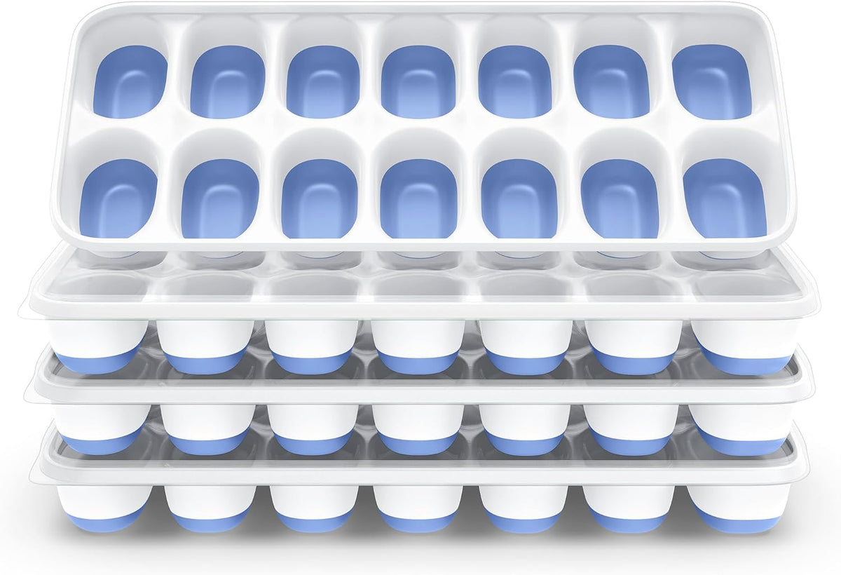 Ice Cube Tray with Lid and Bin, 3‑Pack Freezer Ice Cube Tray