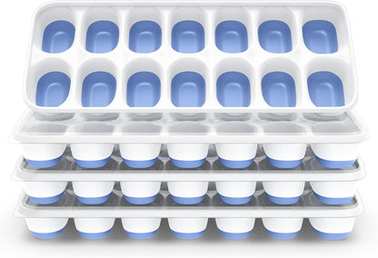 Ice Cube Tray with Lid and Bin, 3‑Pack Freezer Ice Cube Tray
