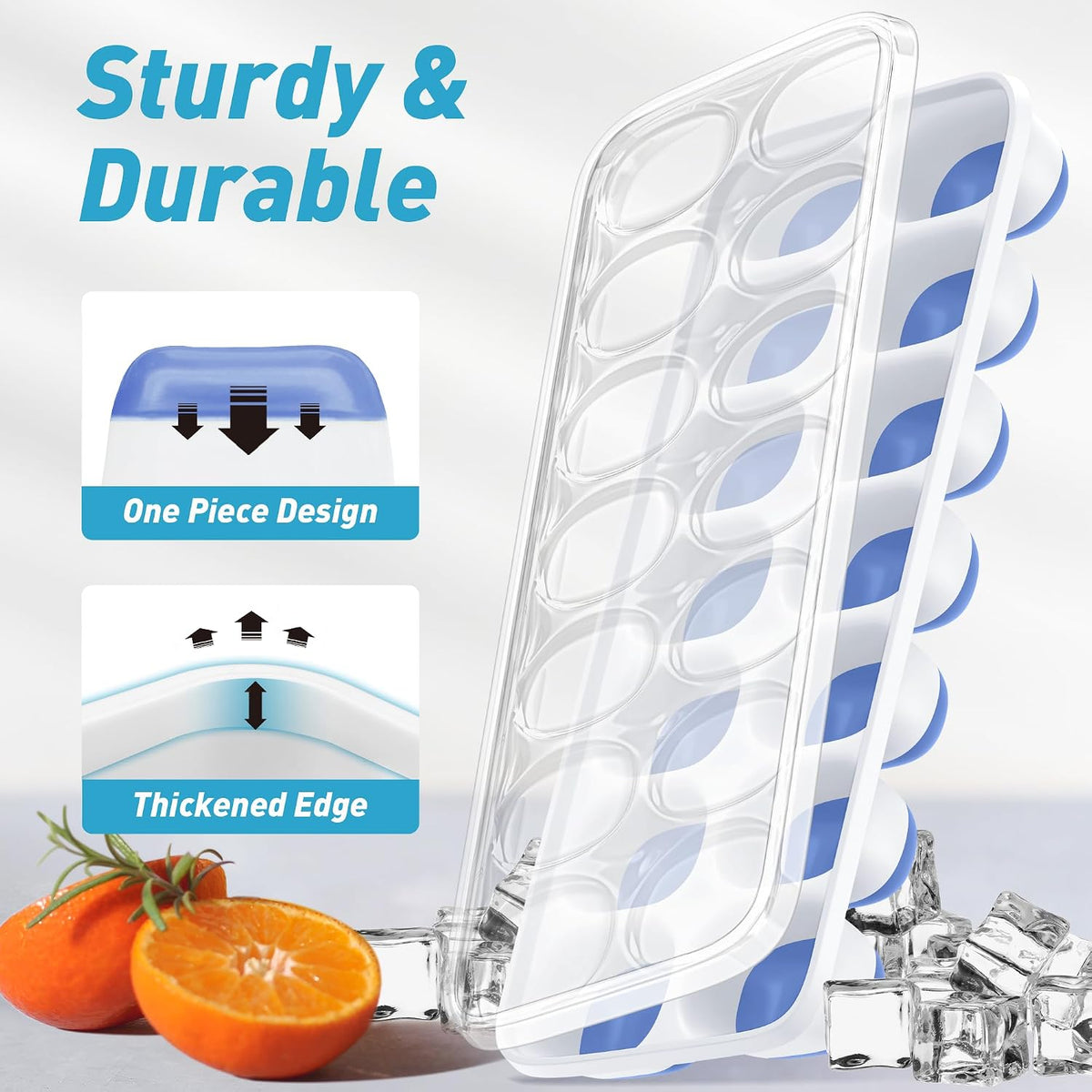 Ice Cube Tray with Lid and Bin, 3‑Pack Freezer Ice Cube Tray