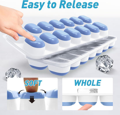 Ice Cube Tray with Lid and Bin, 3‑Pack Freezer Ice Cube Tray