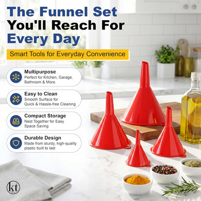 4Pcs All Purpose Plastic Funnel Set, Funnels for Kitchen & Automotive Use, Small to Large Funnels for Filling Bottles, Liquid Spices Powder Funnel for Small Bottles Cosmetic Lotion Essential Oil