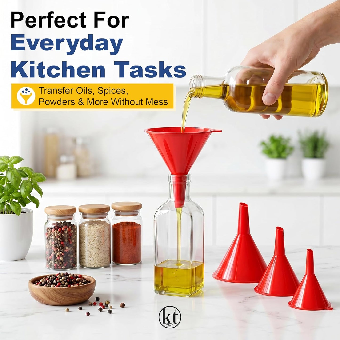 4Pcs All Purpose Plastic Funnel Set, Funnels for Kitchen & Automotive Use, Small to Large Funnels for Filling Bottles, Liquid Spices Powder Funnel for Small Bottles Cosmetic Lotion Essential Oil