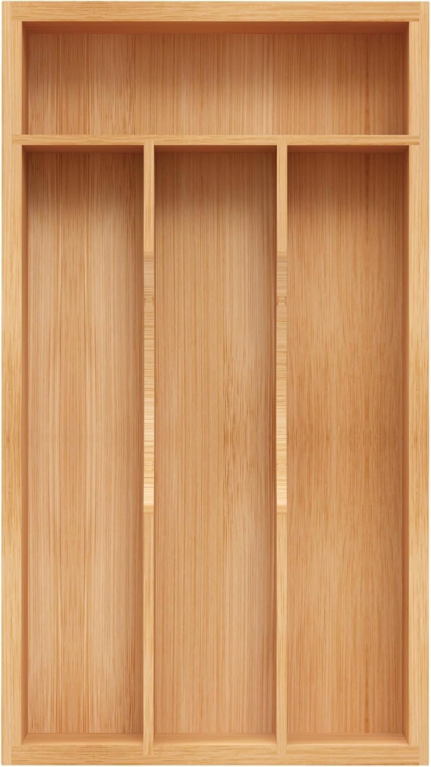 Bamboo Silverware Organizer, Kitchen Drawer Organizer, Utensil Holder, Cutlery Tray & Spoon Flatware Storage with Grooved Drawer Dividers (9.5''W x 13.5''D)