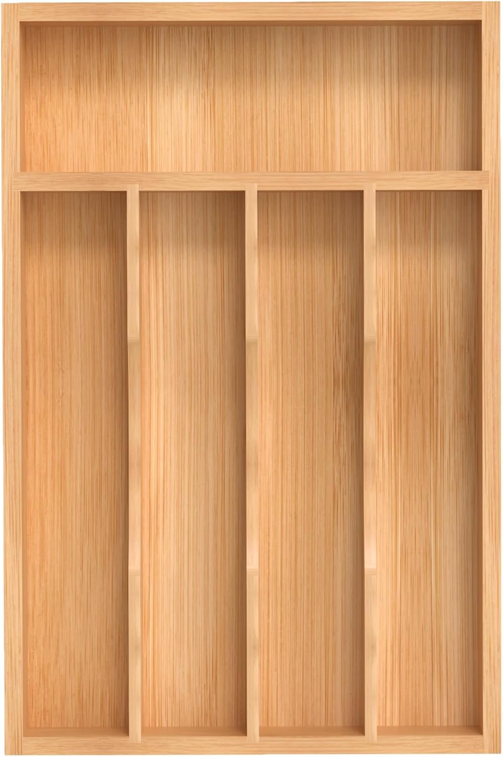 Bamboo Silverware Organizer, Kitchen Drawer Organizer, Utensil Holder, Cutlery Tray & Spoon Flatware Storage with Grooved Drawer Dividers (9.5''W x 13.5''D)