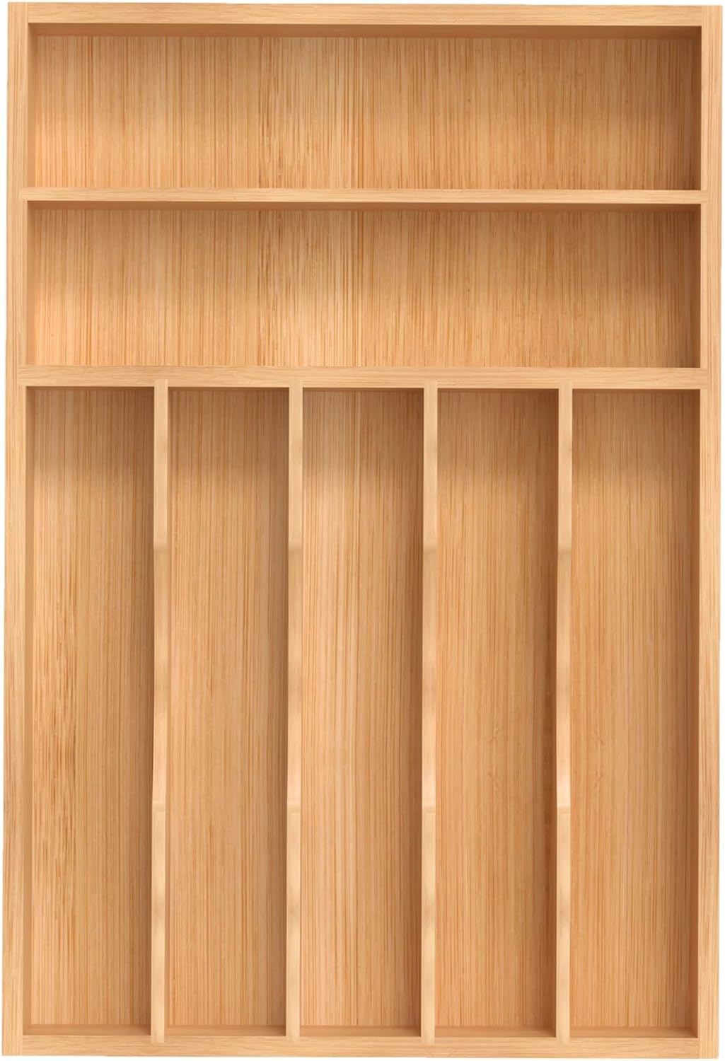 Bamboo Silverware Organizer, Kitchen Drawer Organizer, Utensil Holder, Cutlery Tray & Spoon Flatware Storage with Grooved Drawer Dividers (9.5''W x 13.5''D)