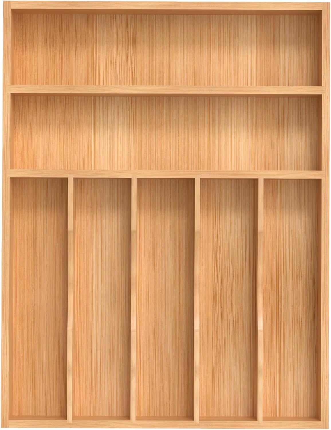 Bamboo Silverware Organizer, Kitchen Drawer Organizer, Utensil Holder, Cutlery Tray & Spoon Flatware Storage with Grooved Drawer Dividers (9.5''W x 13.5''D)