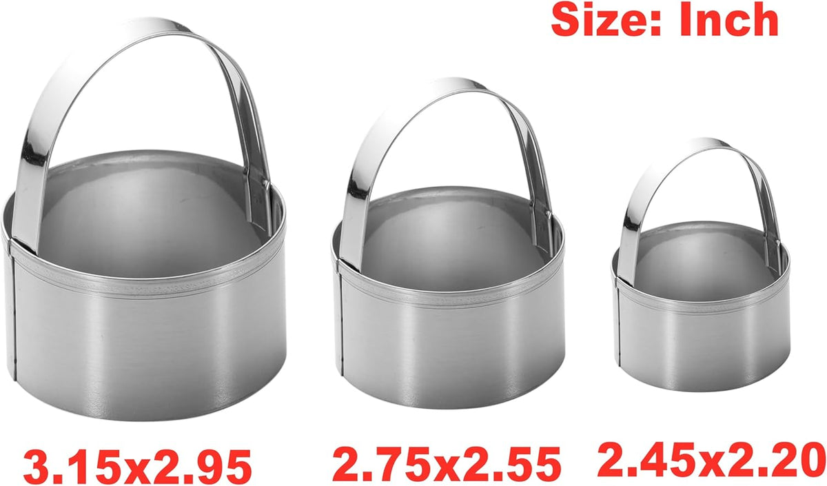 3 Pieces Round Biscuit Cutter with Handle - Stainless Steel Round Circle Doughnut Cutter Baking Molds Assorted Size