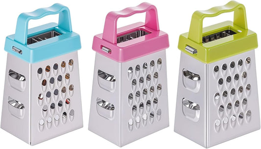 Mini Cheese Grater, 3Pcs Stainless Steel Box Grater with Handle Professional Cheese Slicer Graters for Kitchen Slicer Cheese Ginger Vegetable (Blue/green/pink)