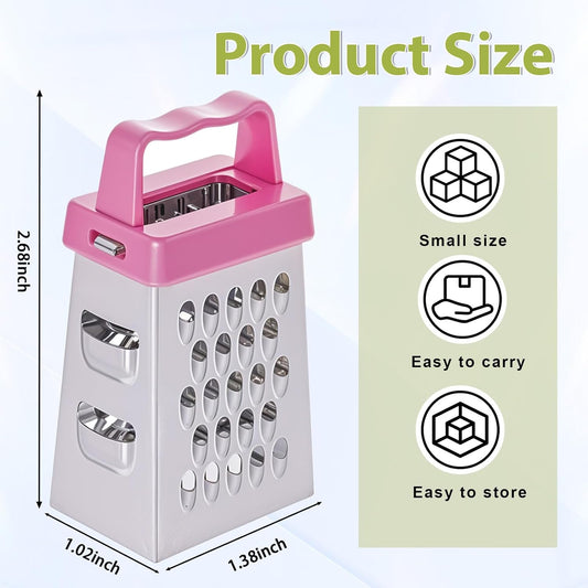 Mini Cheese Grater, 3Pcs Stainless Steel Box Grater with Handle Professional Cheese Slicer Graters for Kitchen Slicer Cheese Ginger Vegetable (Blue/green/pink)