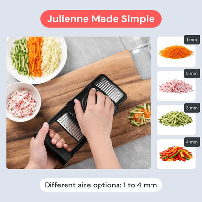 Essential Vegetable Chopper & Mandoline Slicer | 2 in 1 Compact Food Chopper, Fruit Slicer & Onion Dicer with Stainless Steel Blades & 3-Cup Container (Black)