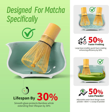 7 Pcs Matcha Whisk Set Blue, Ceramic Matcha Set, Matcha Kit for Ceremony, Matcha Tea Set for Making Breakfast/Latte, Tradition Whisk Set and Bowl with Scoop&Sifter, Gift for Friend/Family