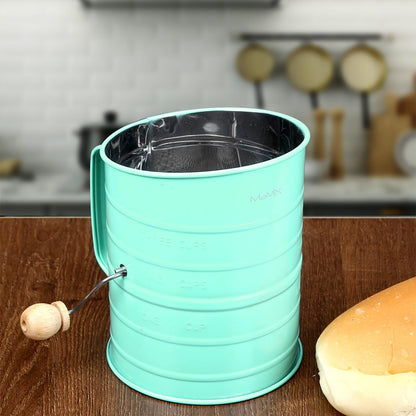 Stainless Steel Baking Hand Crank Flour Sifter with 2 Wire Agitator 3 Cup
